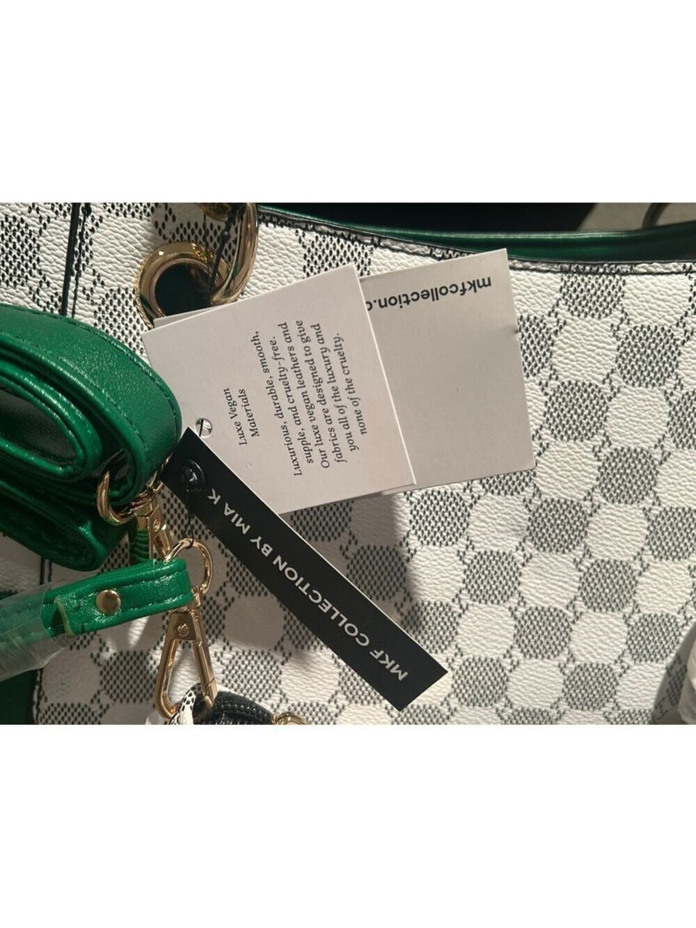 Women's MKF Collection Tote Bag White Green Check w/ wallet
13.5 x 11 x 5 - Picture 4 of 5
